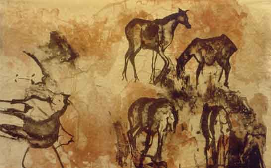 Title: Foliage Medium: Collage on Tulle 2008 SizTitle :‘Horse Drawings’ Medium: Lithography on rice paper Size H45cm/W80cm1991