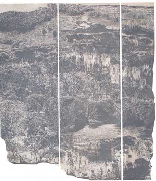 Title :Walking Trees  Medium linocut on rice paper  h140cm/ w 130cm 2006